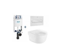 Roca Meridian Basic Pack inodoro rimless suspendido con cisterna empotrada y placa pulsadora - Tapa con amortiguador / Cromado