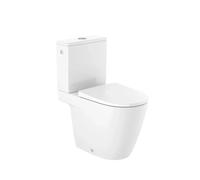 Roca Ona Inodoro redondo tanque bajo y salida dual con acabado brillante y color blanco Rimless - Con cisterna cuadrada alimentación lateral / Asiento con tapa con amortiguador