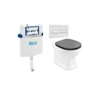 ROCA Pack inodoro de salida dual con taza tapa amortiguada gris oscura cisterna y placa pulsadora Rimless - CODO EVACUACIÓN S/DUAL / Blanco