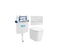 Roca Round A347526000 - Pack de Inodoro de Suelo con Bastidor y Placa, Salida Dual, Blanco - CODO EVACUACIÓN S/DUAL / Blanco