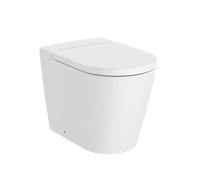 Roca Round Inspira Inodoro de supralit de tanque alto con un acabado en color blanco mate Rimless