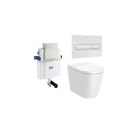 ROCA ROUND Inspira Pack inodoro adosado a pared Rimless salida dual con tapa amortiguada placa y cisterna - CODO EVACUACIÓN S/DUAL / In-Wall PL1 DUAL (ONE) Blanco
