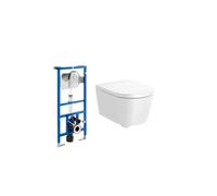 Roca Round Pack inodoro suspendido Rimless 48 cm de fondo salida horizontal con tapa y cisterna