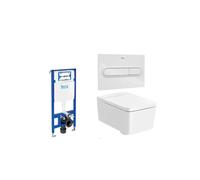 Roca Square Duplo A346537000 - Pack de Inodoro Suspendido con Bastidor y Placa, Salida Horizontal, Blanco - Blanco