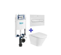 Roca The Gap Round Pack de inodoro Rimless suspendido y cisterna compacta empotrable doble descarga Basic WC One Compact - Sin tapa / Lacado gris