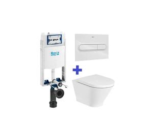 Roca The Gap Round Pack de inodoro Rimless suspendido y cisterna compacta empotrable doble descarga Basic WC One Compact - Sin tapa / Blanco