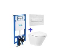 Roca The Gap Round Pack inodoro compact Rimless y cisterna compacta empotrable doble descarga Duplo WC One Compact - Asiento con tapa / Combinado blanco y gris