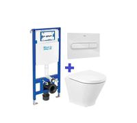 Roca The Gap Round Pack inodoro compacto Rimless y cisterna compacta empotrable doble descarga Duplo WC One - Asiento con tapa con amortiguador bisagras INOX / Cromado