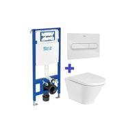 Roca The Gap Round Pack inodoro Rimless suspendido y cisterna compacta empotrable doble descarga Duplo WC One - Asiento con tapa / Combinado blanco y gris
