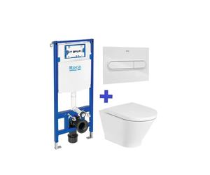 Roca The Gap Round Pack inodoro Rimless suspendido y cisterna compacta empotrable doble descarga Duplo WC One - Asiento con funciones de lavado y secado con mando a distancia / Blanco