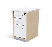 Rocada | Cajonera Oficina | 47x60x72 cm | Cajonera Madera con Cerradura | Mueble Auxiliar para Oficina con 3 cajones | Color Haya/Blanco