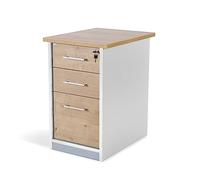 Rocada | Cajonera Oficina | 47x60x72 cm | Cajonera Madera con Cerradura | Mueble Auxiliar para Oficina con 3 cajones | Color Blanco/Roble