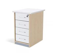 Rocada | Cajonera Oficina | 47x60x72 cm | Cajonera Madera con Cerradura | Mueble Auxiliar para Oficina con 4 cajones | Color Haya/Blanco
