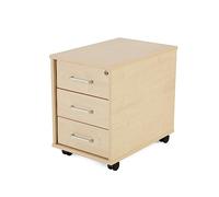 Rocada | Cajonera Oficina con Ruedas | 40x59,5x58 cm | Cajonera Madera con Cerradura | Mueble Auxiliar para Oficina con 3 cajones | Color Haya