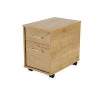 Rocada | Cajonera Oficina con Ruedas | 40x59,5x58 cm | Cajonera Madera con Cerradura | Mueble Auxiliar para Oficina con 2 cajones | Color Roble