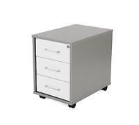 Rocada | Cajonera Oficina con Ruedas | 40x59,5x58 cm | Cajonera Madera con Cerradura | Mueble Auxiliar para Oficina con 3 cajones | Color Gris/Blanco