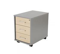 Rocada | Cajonera Oficina con Ruedas | 40x59,5x58 cm | Cajonera Madera con Cerradura | Mueble Auxiliar para Oficina con 3 cajones | Color Gris/Haya