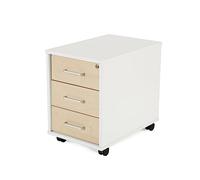 Rocada | Cajonera Oficina con Ruedas | 40x59,5x58 cm | Cajonera Madera con Cerradura | Mueble Auxiliar para Oficina con 3 cajones | Color Blanco/Haya