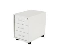 Rocada | Cajonera Oficina con Ruedas | 40x59,5x58 cm | Cajonera Madera con Cerradura | Mueble auxiliar para Oficina con 3 cajones | Color Blanco