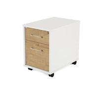 Rocada | Cajonera Oficina con Ruedas | 40x59,5x58 cm | Cajonera Madera con Cerradura | Mueble auxiliar para Oficina con 2 cajones | Color Blanco/Roble