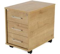 Rocada | Cajonera Oficina con Ruedas | Mueble Auxiliar Móvil Debajo de la Mesa | 3 cajones | Cerradura con Llave | Color Roble