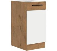 ROCK – Armario alto – Melamina en roble Lancelot y blanco brillante – 40 cm – 1 puerta abatible