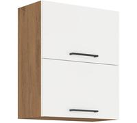 ROCK – Armario alto – Roble Lancelot y melamina blanca brillante – 60 cm – 2 puertas abatibles