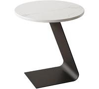 Rock Slab - Mesa auxiliar redonda con soporte de hierro, mesa auxiliar ligera de lujo para sala de estar, dormitorio, balcón y mesita de noche