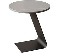 Rock Slab - Mesa auxiliar redonda con soporte de hierro, mesa auxiliar ligera de lujo para sala de estar, dormitorio, balcón y mesita de noche