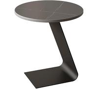 Rock Slab - Mesa auxiliar redonda con soporte de hierro, mesa auxiliar ligera de lujo para sala de estar, dormitorio, balcón y mesita de noche