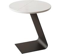 Rock Slab - Mesa auxiliar redonda con soporte de hierro, mesa auxiliar ligera de lujo para sala de estar, dormitorio, balcón y mesita de noche