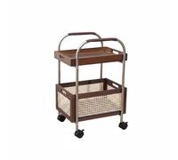 rockible Carrito de Almacenamiento Carro Estantería Organizador Carrito Auxiliar Mesa Rodante con Dos Bandejas de Madera y Marco de Acero Movimiento Ágil Entre, Walnut, Brown Tray