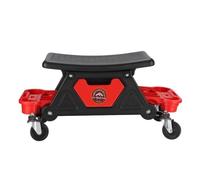 rockible Taburete Rodante Automotriz con Asiento Acolchado Banco Mecánico Carro de Detallado Silla Baja con Ruedas Cajones Laterales y Bandeja Inferior, Negro Y Rojo, Banco De Segunda Generación