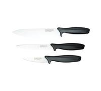 Rockingham Forge Juego de 3 cuchillos multiusos de la gama Essentials 8007, incluye un cuchillo pelador de 9 cm, un cuchillo para carne de 11 cm y un cuchillo multiusos de 12 cm, con mangos negros.