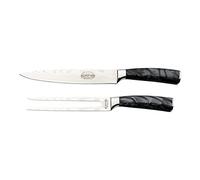 Rockingham Forge Juego de un Cuchillo y un Tenedor Para Trinchar, Serie Sunrise, Hoja de Acero Inoxidable con Mangos de Resina, Negro Azabache, RF-2120/2BK