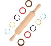 Rodillo de masa Unyqoos® de madera natural con 5 aros de silicona de diferentes grosores (10/8/5/3/2 mm), mangos de metal, 44 x 5,6 cm. Rodillo ajustable para hornear y hacer pasta, ideal para pizza,