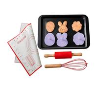 Rodillo y alfombrilla - Utensilios para pasta antiadherente de Pascua, juego con rodillo con impresión de conejos, huevos y alfombrilla para pasta - para galletas, tartas, pan, pizza de azúcar y