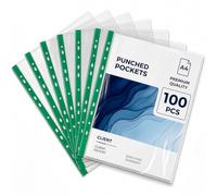 Roe Tenpo Bolsillos perforados A4 - Paquete de 100 carteras de plástico transparente reforzado A4 | Bolsillos de polietileno de apertura superior para archivos y carpetas de anillas (paquete de 100)
