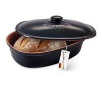 Römertopf MEDI - Panera ovalada de cerámica, 2,3 L, recipiente de barro transpirable para conservar el pan fresco, color negro