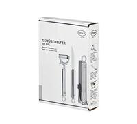 Rösle 13575 - Juego de utensilios para verduras (acero inoxidable) | Juego de pelador de péndulo, cuchillo de verduras y prensa de ajo, herramientas de cocina para verduras, frutas y jengibre