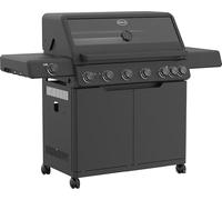 RÖSLE ALLFLAME Hero 6 Barbacoa de Gas - 6 Quemadores (3.5 kW cada uno), BACKBURNER, Superficie de Asado 92.5x45 cm, Rejillas de Fundición, Fundición Inyectada de Aluminio, Tapa con Cristal, Negro