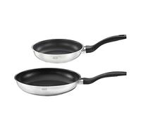 RÖSLE Basic Line - Juego de sartenes de 20 cm de diámetro y 24 cm con revestimiento antiadherente ProPlex de acero inoxidable 18/10, color plateado y negro