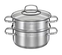 RÖSLE ELEGANCE Vaporera Ø 20 cm, acero inoxidable 18/10, borde vertedor, escala interior, tapa de cristal, apta para inducción y para lavavajillas, 22 x 29 x 23 cm, plateado