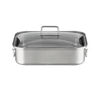 RÖSLE EXPERTISO - Fuente rectangular para asar, asador con tapa de cristal, acero inoxidable 18/10, apta para horno, inducción y lavavajillas