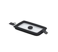 RÖSLE FLEXX 2GO - Tapa de vacío (1,0 L, cuadrada, con clips, cristal de seguridad con borde de silicona y válvula de vacío, hermética, transparente/negro)