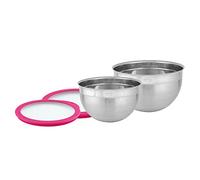 RÖSLE Juego de 2 ensaladeras y tapa (Ø 20 y 24 cm), Pink Charity Edition, ensaladeras de acero inoxidable para la preparación y conservación de alimentos, aptas para lavavajillas