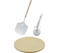 RÖSLE Juego de 3 piezas para preparar pizza, piedra de alta calidad, pala y cortapizzas, para una pizza o tarta flambeada crujiente como la del horno de leña