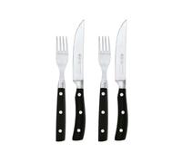 RÖSLE Juego de 4 cubiertos para carne, con hoja afilada de acero especial con tenedor para carne a juego, polioximetileno, incluye una práctica caja de madera