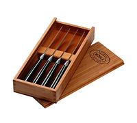 RÖSLE Juego de 4 cuchillos para carne, con hoja afilada de acero especial, polioximetileno, incluye una práctica caja de madera