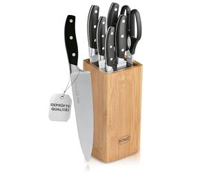RÖSLE RÖSLECuisine Bloque de Cuchillos con Cepillo, 7 Piezas, de Calidad con Madera de Bambú con 5 Cuchillos Afilados y Tijeras de Cocina, Hojas de Acero Especial, Protector de Dedos